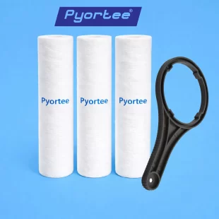 Pyortee - 3pcs PP Spun Filter + 1 Spanner | for All Types of RO Water purifiers (10 Inch, 5 Micron) - Replacement Water Filter Candle